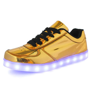 Low help classic foreign trade golden silver light led luminous shoes USB charging star with flash jik90 MartLion Gold 6 