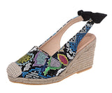 Women Platform Wedge Sandals Summer Shoes Spot Wedge Buckle Belt Serpentine Open Toe High Heel Ladies Mart Lion Snake 36 