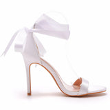 Fish Mouth High Heel Strap Sandals Beautiful Ribbon Silk Fabric High Heel Women's Shoes Banquet Wedding Dress MartLion   