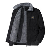 Winter Fleece Jacket Men's Warm Thick Corduroy Fur Collar Coat Casual Outdoor Windproof Outwear MartLion Black M(40-50kg) 