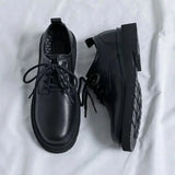 Men Formal Shoes Casual Business Leather Shoe British Style Student Thick Soled Lace Up Round toe Non Slip Outdoor Shoes MartLion Black 43