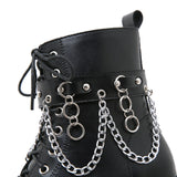 Winter Gothic Punk Women's Platform Boots Black Buckle Strap Zipper Creeper Wedges Shoes Mid Calf Military Combat Mart Lion   