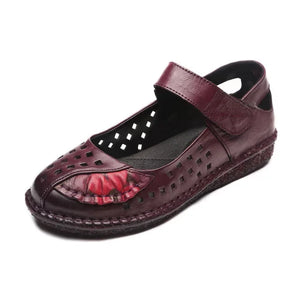 Genuine Leather Soft Bottom Women Flats Mother Shoes Comfort Oxford Loafers Moccasins MartLion Purple Hollow 38 