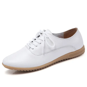 Spring Summer Women Oxford Shoes Ballerina Flats Shoes Women Genuine Leather Shoes Moccasins Lace Up MartLion WHITE 38 insole 24.0cm 