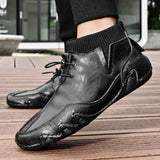  Men's Boots Casual Motorcycle Winter Shoes Waterproof Sneakers Luxury Footwear Black Gentleman Plush Ankle Boots MartLion - Mart Lion