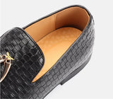 Men's Woven Leather Casual Shoes Trendy Party Wedding Loafers Moccasins Light Driving Flats Mart Lion   