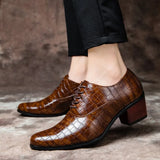 Men's Heel shoes Formal Leather Brown Loafers Dress Shoes Crocodile Casual Zapatos Hombre MartLion   
