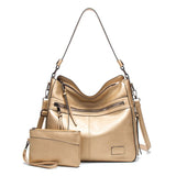 2 Pc/Set Women Handbags Designer Shoulder Bags Travel Weekend Female Luxury Brand Bolsas Leather Large Messenger Bag With Purse Mart Lion Gold  