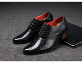 Black Men's Formal Shoes Stone Pattern Thick Heel Lace Up Brown Handmade Dress Mart Lion   