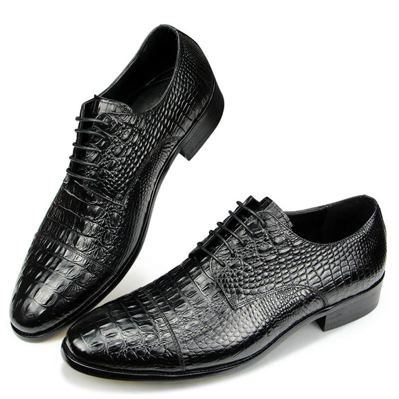 Luxury Crocodile Pattern Genuine Leather Shoes Handmade Men's Vintage Casual Leather Pointed Toe Oxford Dress MartLion   