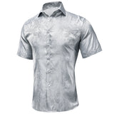 Hi-Tie Short Sleeve Silk Men's Shirts Breathable Shirt Office Sky Blue Rose Pink Teal MartLion CY-1454 S 