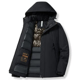 Autumn Winter Men's Thicken Windproof Waterproof Hooded Jackets Coat Men's Winter Warm Detachable Hat Jackets MartLion Black S 