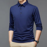 Buttons Neckline Long Sleeve Solid Color Men's Shirt Autumn Slim Fit Lapel Office Pullover Top MartLion   