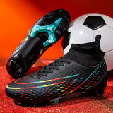 Soccer Shoes Cleats Futbol Anti-Slip Football Boots Futsal Training Sneakers Chuteira Campo Society MartLion ZS5993-FG-black EUR Size 35 