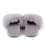 Summer indoor shoes ladies flat solid color open toe flip flops fake fur fox fur slippers MartLion   