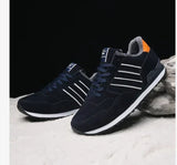 Autumn Men's Sneakers Natural Pig Skin Material Trainers Outdoor Stylish Shoes Lace-up Flats Non-slip Rubber Sole Blue Grey MartLion 2018-blue  Plush 42 