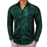 Designer Shirts Men's Silk Long Sleeve Green Red Paisley Slim Fit Blouses Casual Tops Breathable Streetwear Barry Wang MartLion   