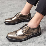 Golden Brogue Shoes Men's Dress Soft Split Leather Lace Up Oxfords Flat Work Footwear Mart Lion   