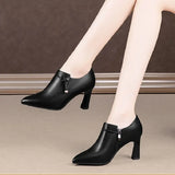 Sweet Elegant Pu Leather Square Heel Boots for Women Lady Classic Winter Ankle Boots MartLion   