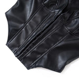 PU Leather Buckle Corsets Bustiers Women Slim Waist Fishbone Crown Girdle Low-cut Corset Tops Curve Shaper Modeling Bustier MartLion   