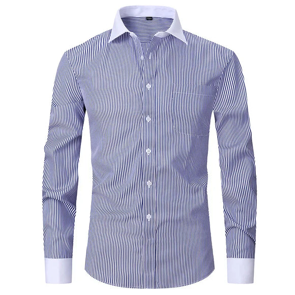 Men's Long-Sleeved Shirt, Cufflinks Striped White Collar Shirt, Striped French Shirt MartLion FS15 L - fits 62-75kg 