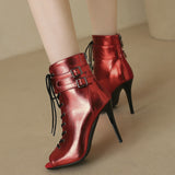 Red Shiny Party Dance Shoes Ladies Heels Stilettos Cool Boots Indoor Ballroom Jazz Dance Sandals Women Mart Lion   