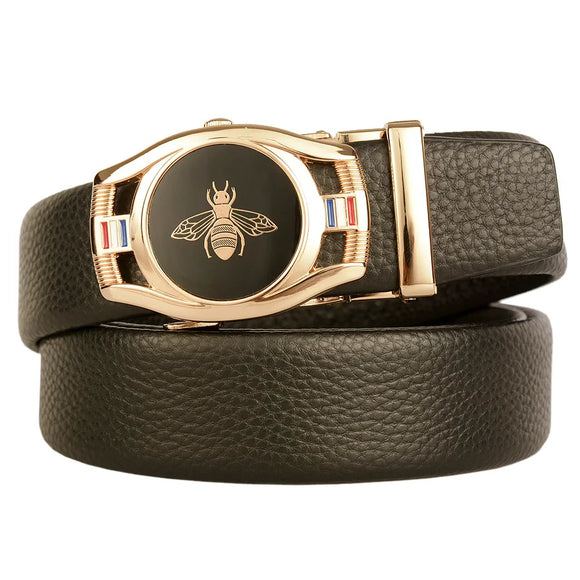 Men's Automatic Buckle Belt Genuine Leather Bee Pattern Belts Casual 3.5cm Width Cowhide Waistband MartLion   