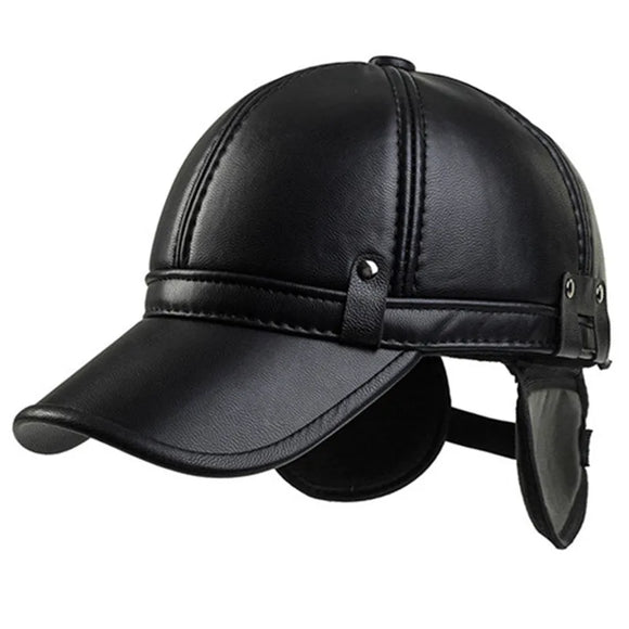  Autumn Winter Hat Men's Leather Hats Earmuffs Thermal Baseball Caps Middle-Aged Snapback Peaked Cap Gorra MartLion - Mart Lion
