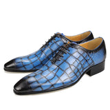 Crocodile Pattern Print Genuine Leather Shoes Summer Men's Dress Wedding Casual Pointed Toe Leather MartLion Blue 39 