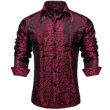 Luxury Purple Paisley Men's Long Sleeve Silk Polyester Dress Shirt Button Down Collar Social Prom Party Clothing MartLion CYC-2044 S 