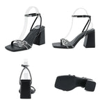 Liyke Rhinestone Ankle Strap Sandal Female Crystal Buckle Summer Square High Heels Party Prom Shoes Women White MartLion   