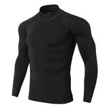 Men's Bodybuilding Sport T-shirt Quick Dry Running Shirt Long Sleeve Compression Top Gym T Shirt Fitness Tight Rashgard MartLion BlackBlack Line M 