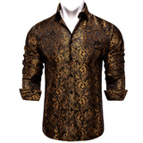 Men's Long Sleeve Black Paisley Silk Dress Shirts Casual Tuxedo Social Shirt Luxury Designer Clothing MartLion CYC-2033 S 
