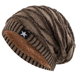 Unisex Slouchy Winter Hats Add Fur Lined Men's And Women Warm Beanie Cap Casual Five-pointed Star Decor Winter Knitted Hats MartLion Khaki 55cm-60cm 