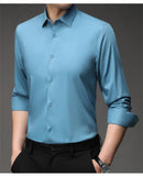 Mulberry Silk Shirt Men's Long Sleeved Spring and  Casual Solid Color Thin Formal No Iron Shirts MartLion   