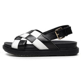 Summer Fish Toe Sandals Women's Roman Leather Cross Flat Thick Sole Matching Color Versatile Shoes Mart Lion 3 34 