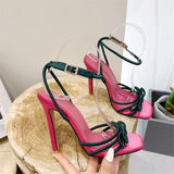  Liyke Green Butterfly Knot Women Sandals Summer Square Open Toe Buckle Strap High Heels Party Prom Shoes Pumps Mart Lion - Mart Lion