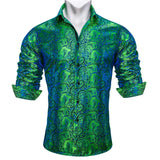 Designer Men's Shirt Blue Purple Pink Yellow Green Black Silk Embroidered Long Sleeve Casual Slim Tops Breathtable Streetwear MartLion   