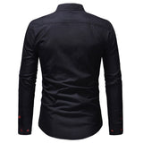 Men's Embroidered Western Shirt Long Sleeve Slim Casual Shirt Mart Lion   