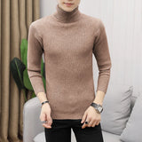 Autumn and Winter Men's Turtleneck Sweater Korean Version Casual All-match Knitted Bottoming Shirt MartLion light coffee M (55-65KG) 