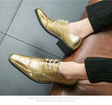 Golden Glitter Leather Shoes Men's Pointed Toe Elegant Dress Wedding Zapatos De Vestir MartLion   