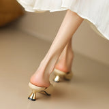 Summer Outside Women Slippers Shoes Point Toe Concise Modern Chunky Heel Mules Solid MartLion   