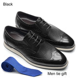 Genuine Leather Men's Casual Derby Shoes 3-eyelet Lace-up Wing Tip Brogue Weave Print Sneakers Oxford Daily Footwear MartLion   