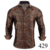 Designer Brown Men's Shirt Printed Embroidered Lapel Long Sleeve Retro Four Seasons Fit Party Barry Wang MartLion   