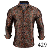 Barry Wang Exquisite Blue Silk Paisley Men's Shirt Four Seasons Lapel Long Sleeve Embroidered Leisure Fit Party Wedding MartLion   