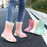 mid-calf women's rain boots adult rubber kitchen waterproof anti-slip cotton warm rain for all seasons MartLion   