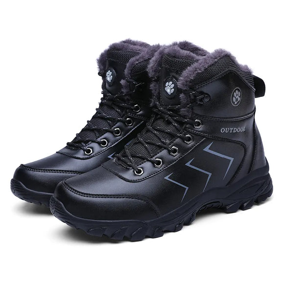 Men's Shoes Winter Anti Slip Snow Boots Outdoor Plush Hiking Shoes Waterproof Boots Casual Shoes MartLion Black 39 