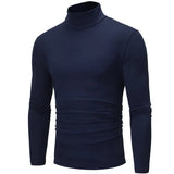 Autumn Winter Men's Thermal Long Sleeve Roll Turtleneck T-Shirt Solid Color Tops Slim Basic Stretch Tee Top MartLion Blue M CHINA