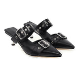 Black White Women Sandals  Buckle High Heel Lady Party Shoes MartLion Black 9.5 