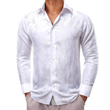 Luxury Shirts Men's Silk Satin Beige Plaid  Long Sleeve Slim Fit Blouses Trun Down Collar Tops Breathable Clothing MartLion 0685 S 